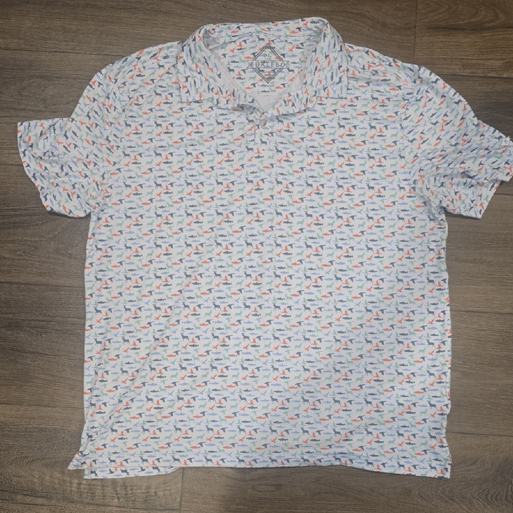 Burlebo Golf Polo Performance Shirt Mens XL Wild Life Geometric Print